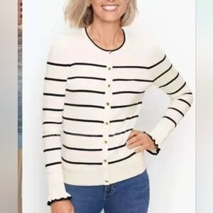 Talbots Black and White Striped Button-Up Cardigan Sz P